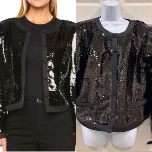 Ryegrass Black Sequin Button-front Long Sleeve Sparkle Sequin Evening Jacket XL